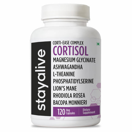 STAY ALIVE Cortisol Manager Supplement 15-in-1 Complex w/L-Theanine, Ashwagandha, Magnesium Glycinate, Phosphatidylserine and More, 120 Veg Capsules, Non-GMO & Gluten-Free Formula for Women and Men
