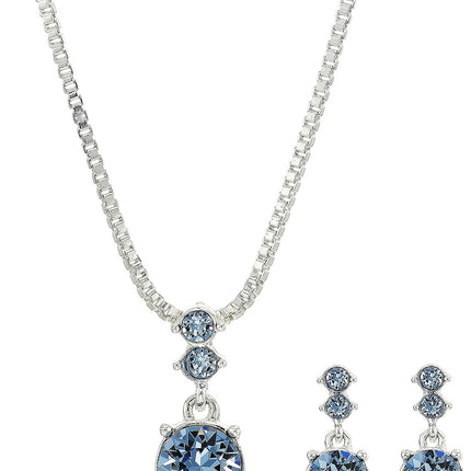 Nine West Women's Necklace and Earring Set — Silver Tone Jewelry Set with Blue and Crystal Inspired Accents, Fashion Accessories for Everyday and Dress Wear