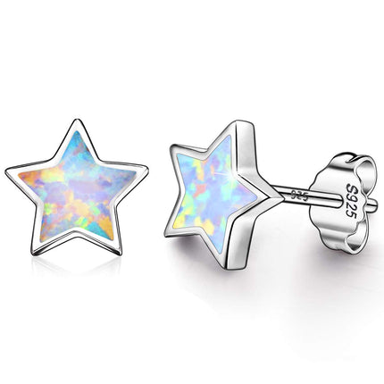 Hypoallergenic Star Girls Earrings, S925 Sterling Silver Post Fire Opal Stud Earrings For Women ARSKRO Tiny Little Small Cute Earring Jewelry Gifts for Kids Sensitive Ears