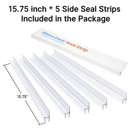 AmazerBath 5 PCS Shower Door Side Seal Strip for 3/8 Inch Glass - 15.75 Inches Long x 5, 5 Sections Segmented Shower Installation Kit, Frameless Glass Door Seal Strip