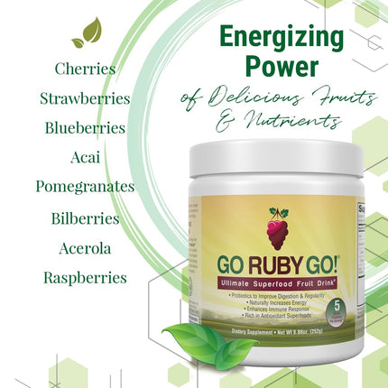 IVL - GO Ruby GO! Red Superfood Powder Juice | 42 Antioxidants Probiotics, and Immunity Boost (Beet Root Powder and more Powder Supplements) | Fruit Powder & Extract Blend | Energy & Digestion Boost