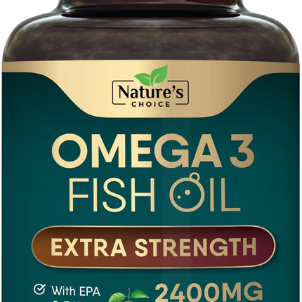 Omega 3 Fish Oil Supplements - 2400mg Fish Oil Per Serving - Triple Strength Omega-3 with Fatty Acids EPA & DHA - Natural Heart, Brain & Immune Support - Wild Caught, Bottled in USA - 180 Softgels