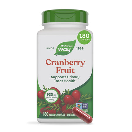 Nature's Way Cranberry Fruit Capsules, Cranberry for Urinary Tract Health Support*, Whole Fruit Formula, 930 mg per 2-Capsule Serving, Vegan Supplement, Non-GMO Project Verified, 180 Capsules