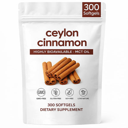 ZRRTXV Ceylon Cinnamon Softgels, with MCT Oil, Cinnamon Supplements, Non-GMO, Gluten Free, 300 Softgels
