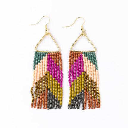 INK+ALLOY Beaded Boho Earrings for Women, Whitney Medium Fringe on Brass Hanger Dangle Statement Earrings, Handmade Jewelry for the Modern Bohemian, 3.25-Inch Length (Muted Chevron)