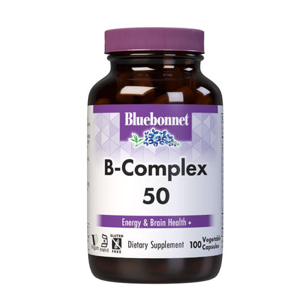 Bluebonnet Vitamin B Complex Full Spectrum B Vitamins - Energy Support - Complete Vit B Inositol Biotin Riboflavin Folate as Folic Acid Choline B6 & B12 - Vegan, Gluten-Free - 100 Vegetable Capsules