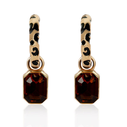 Leopard Hoop Earrings for Women Cheetah Leopard Print Open Hoop Earrings with Dangle Brown Faceted Glass Gemstone Charm Drop Animal Spots Earrings Party Jewelry Gifts for Women