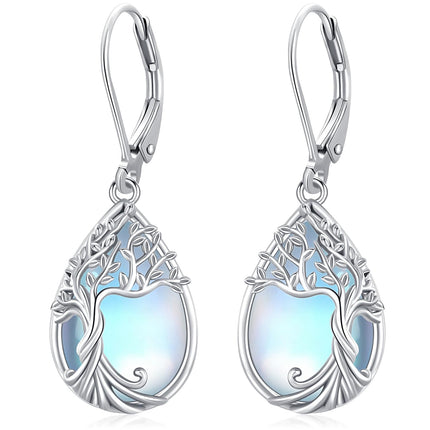 Odinstone Sterling Silver Earrings Tree of Life Moonstone Earring for Women
