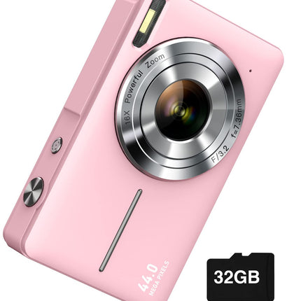 Camkory Digital Camera FHD 1080P with 32G Card 16X Zoom Easy for Kids Pink