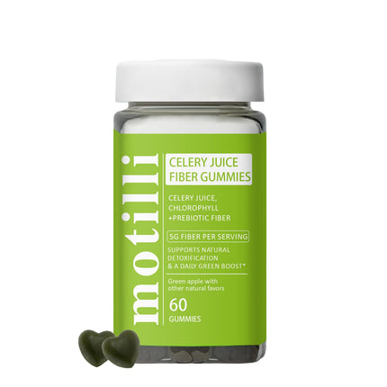 JLQJLQ Motilli Celery Juice Gummies, Fiber Gummies with Celery Juice, Support Gut Health, Chlorophyll & Prebiotic Fiber, 60 Count(1PC)