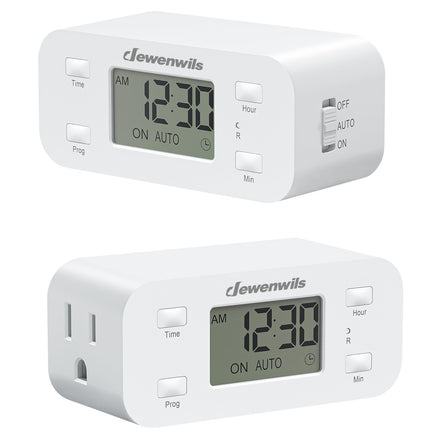 DEWENWILS 24 Hour Programmable Digital Timer Outlet, 2 Pack Timers for Electrical Outlets, Light Timer for Indoor Lamp Fan Aquarium, 1 Grounded Outlet, 125V/15A/1000W, 3 Prong, 1/2 HP,White