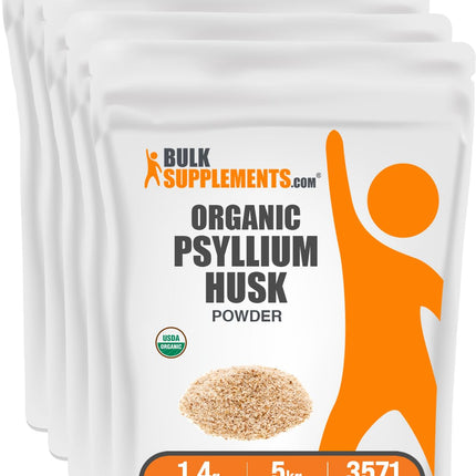 BulkSupplements.com Organic Psyllium Husk Powder - Psyllium Husk Powder for Baking, Fiber Supplement - Gluten Free, 1.4g per Serving, 1kg (2.2 lbs) (Pack of 5)