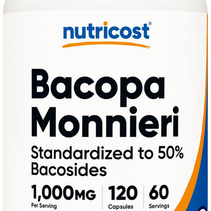 Nutricost Bacopa Monnieri 1,000mg, 120 Capsules (60 Servings) - Non-GMO, Gluten Free, and Vegetarian Friendly