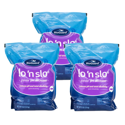 BioGuard Lo 'N Slo, 8 lb, Pack of 3, Granular pH Decreaser, Total Alkalinity Balancer, Quick Dissolving, Suitable for All Pool Types