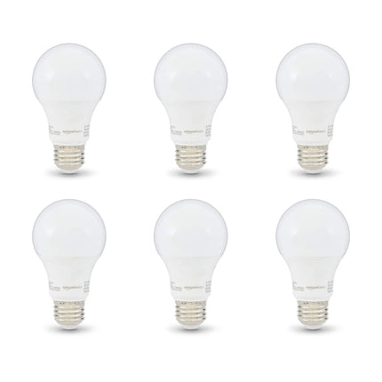 Amazon Basics Non-Dimmable LED Light Bulbs, Great Brightness, 40W Equivalent, 6W, E26 Standard Base, 2700K, 10,000 Hour Lifetime, Soft White A19, 6-Pack