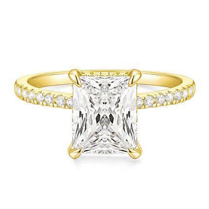 TIGRADE 4CT Engagement Ring for Women Radiant Cut Cubic Zirconia Wedding Band CZ Promise Anniversary Ring Size 3-13, Gold, Size 7