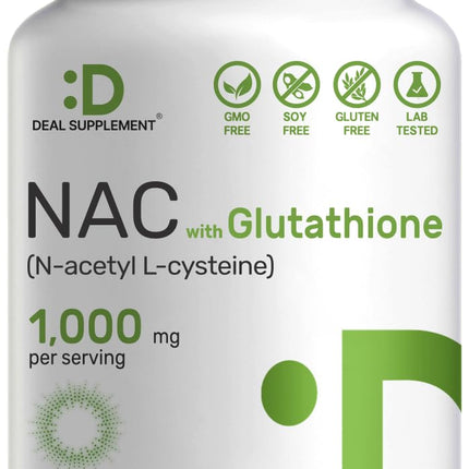 DEAL SUPPLEMENT NAC Supplement (N-Acetyl Cysteine) 1,000mg Per Serving with Reduced Glutathione, 240 Capsules – Antioxidant Support for Immune Health, Lung, & Liver Function