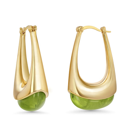 SNGIA Long Oval Chunky Dangle 18K Gold Plated Hoops with Colored Resin Gemstone Statement Earrings for Women, (Green, Brown, Light blue, Dark Blue), Bold Drop Handmade Exaggerated Irregular Trendy Bohemian Jewelry Gifts, Unique Dangling Teardrop Baroque S