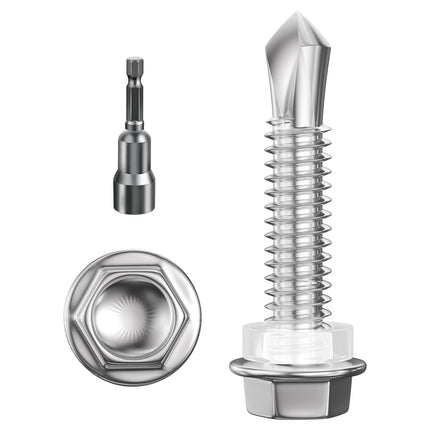 Wensilon (300Pcs) #12×1" Hex Washer Head Self Drilling Screws, 410 Stainless Steel Metal SheetScrews，TEK Screws, Sheet Metal Self Tapping Screws