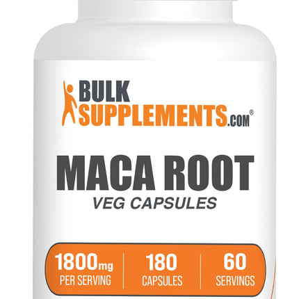 BulkSupplements.com Maca Root Capsules - Maca Supplement, Herbal Supplement, Superfood Supplement - Vegan & Gluten Free, 3 Veg Capsules per Serving, 180 Count (Pack of 1)
