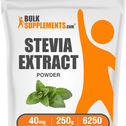 BulkSupplements.com Stevia Extract Powder - Stevia Sweetener - Zero Calorie Sweetener, Gluten Free, 40mg per Serving, 250g (8.8 oz) (Pack of 1)