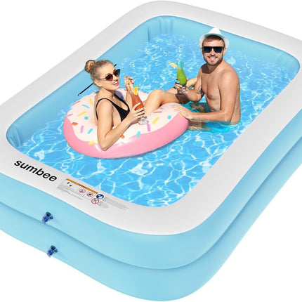 Sumbee Inflatable Pool for Kids and Adults, 79” x 59" x 20" Thickened Blow Up Swimming Family Pool for Toddlers Outdoor Patio Backyard Garden Deck Summer Party, Full Size Rectangular Blue