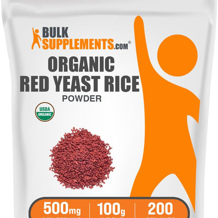 BulkSupplements.com Organic Red Yeast Rice Powder - Organic Red Yeast Rice Supplement, for Heart Health Support - Vegan Friendly, 500mg per Serving, 100g (3.5 oz) (Pack of 1)