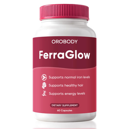 FERRAGLOW Daily Iron Supplement for Women - with Iron Bisglycinate, Lactoferrin, Vitamin C & B12, Supports Energy, Hair & Skin Wellness, Gentle Non-Constipating Formula - 60 Capsules (1)