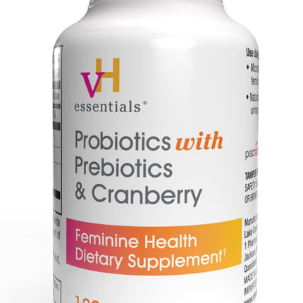 vH Essentials Probiotics for Women with Prebiotics, Cranberry & Vitamin C - 120 Capsules (60 Day Supply) -Probiotics Support Gut Balance, Health & Urinary Tract Health for Women