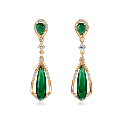 Hpoewre Vintage Emerald Green Teardrop Earrings,925 Sterling Silver Posts & 18K Gold-Plated Brass Drops,Cubic Zirconia Dangle Earrings for Women (Vintage)