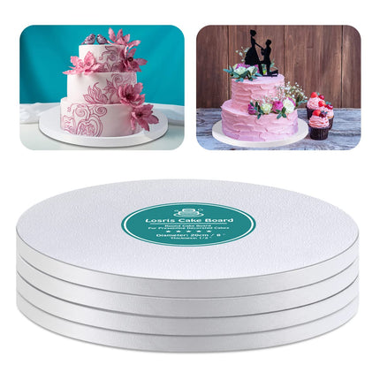 White Cake Drums Round 8 Inch Cake Boards with 1/2-Inch Thick Smooth Edges for Multi Tiered Birthday Wedding Party Cakes Drum Board