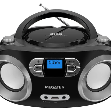 MEGATEK Portable CD Player Boombox with Bluetooth & FM Radio – Black