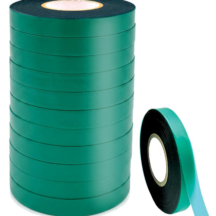 Medoore 12 Rolls 150 Feet Stretch Tie Tape 0.5 Inch Garden Tie Tape Thick Plant Ribbon Garden Green Vinyl Stake for Indoor Outdoor Patio Plant Use