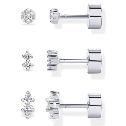 PAVOI 925 Sterling Silver CZ Dainty Stud Earring Set for Women, White Gold