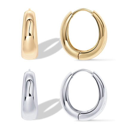 PAVOI Chunky Thick Small Hoop Earring Set, 925 Silver, Two Tone Gold