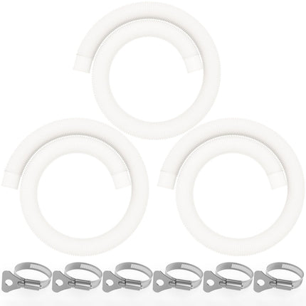 Poolvio 1.5" x 59" Above Ground Pool Hoses, 3-Pack, White- Heavy Duty UV Resistant Leak-Proof Replacement Hoses with 6 Metal Thumb Clamps, Perfectly Fits Intex Filter Pumps & Pool Surface Skimmers