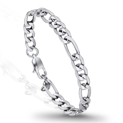 PROSTEEL Silver Bracelets for Men, Figaro Link, 7.5", 6mm