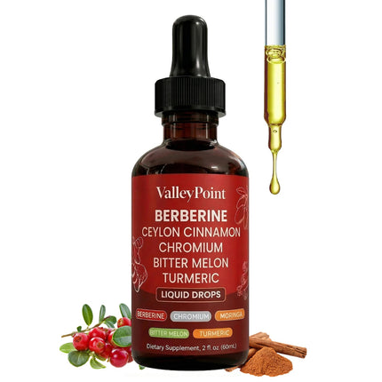 VALLEY POINT Berberine Ceylon Cinnamon Drops, Berberine Cinnamon Regulator Liquids, Reduce Sugar Cravings, Boost Metabolism, Balance Gut, Reduce Bloating, Non-GMO, Vegan (60ml) (1)