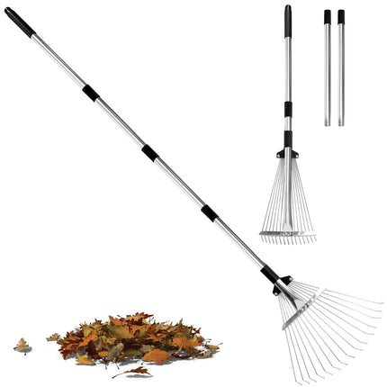 Leaf Rake Adjustable 23" to 75" - Stainless stelel Rake for Leaves, Garden Tools for Yard Lawn Shrub Garden Beds, Rastrillo para Jardin