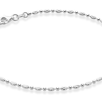 Miabella 925 Sterling Silver Diamond-Cut Oval and Round Bead Ball Chain Anklet Ankle Bracelet for Women, Made in Italy (sterling-silver, Length 11 Inches)