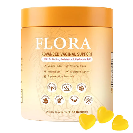 Flora Plus Gummies, Advanced Vaginal Support, Vaginal Health Gummies, Ph Balance for Women, Probiotic Vaginigal Health - Promote Healthy Vaginal Odor & Flora, 60 Count