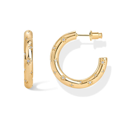 PAVOI CZ Chunky Hoop Earrings for Women, Yellow Gold, Size 30 Millimeters