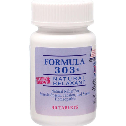 Dee CEE Labs Formula 303 Maximum Strength Tablets, 45 Tablets; All-Natural containing Magnesium for Sore Muscles, Passion Flower, and Valerian Root