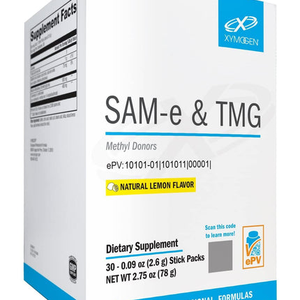 XYMOGEN SAM-e & TMG - 400 mg SAM-e & 600 mg TMG - Methylation Support - Cellular & Metabolic Function - Gluten-Free, Vegan - Lemon - 30 Servings