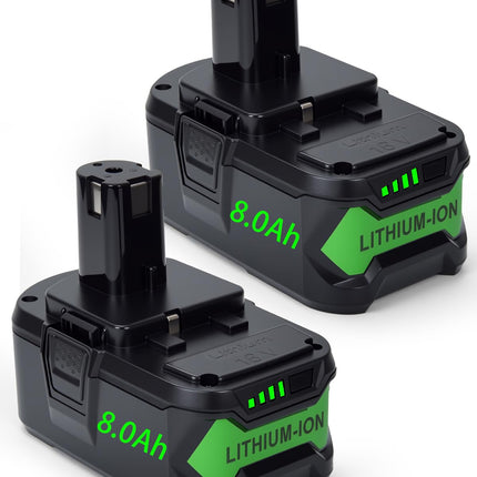 Upgrade 8000mAh Replacement for Ryobi 18V Battery High Capacity Li-Ion Batteries , P108 P104 P105 P102 P103 P109 P122 , Compatible with Ryobi 18V ONE+ System Cordless Power Tools and Charger, 2-Pack