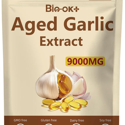 Biookultra Aged Garlic Extract 9000mg | Odorless Organic Garlic Supplement | 2-Year Fermented, Supports Cardiovascular Health & Immune System, Non-GMO, 350 Softgels