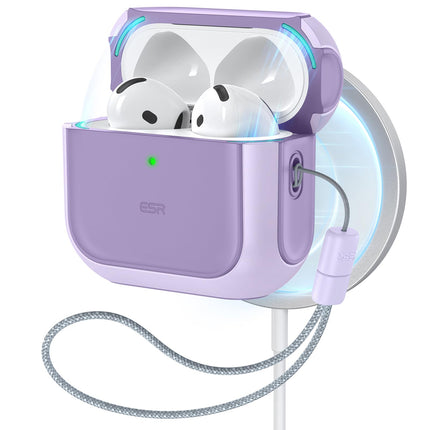 ESR for AirPods 4 Case, Compatible with AirPods 4th Generation Case (2024) (USB-C), Compatible with MagSafe, Drop Protection Cover with Lanyard, Magnetic Lid Lock, Orbit Hybrid Series, Purple