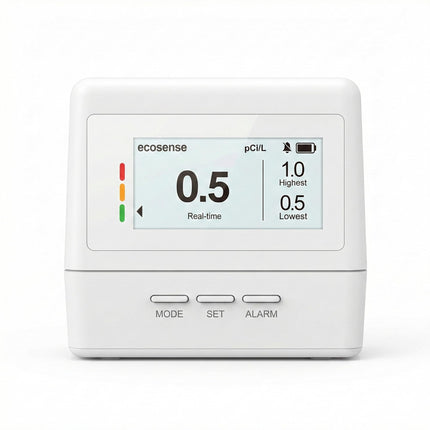 Ecosense EcoQube Flex Smart Radon Detector - Battery Powered Continuous Radon Monitor for Home Use with Always-On Display, Bluetooth App, Daily, Weekly, Monthly & Yearly Fluctuations on App