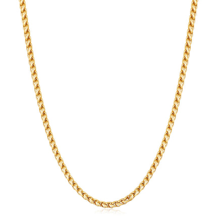 Fiusem 14K Gold Plated Wheat Chain Necklace for Men, 2.5mm 14K Gold Plated Stainless Steel Necklace Chains for Men and Women 24 Inch