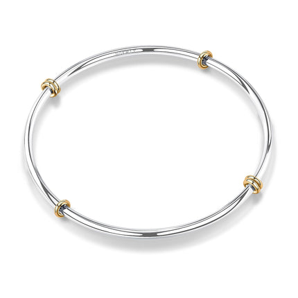 NOKMIT Two-Tone Stackable Bangle for Women High Polished Thin Interlocking Stainless Steel Bracelets Classic Plain Non-Tarnish Gold&Silver Mixed Metal 1PC/3PCS (1pc, 8.0inch)